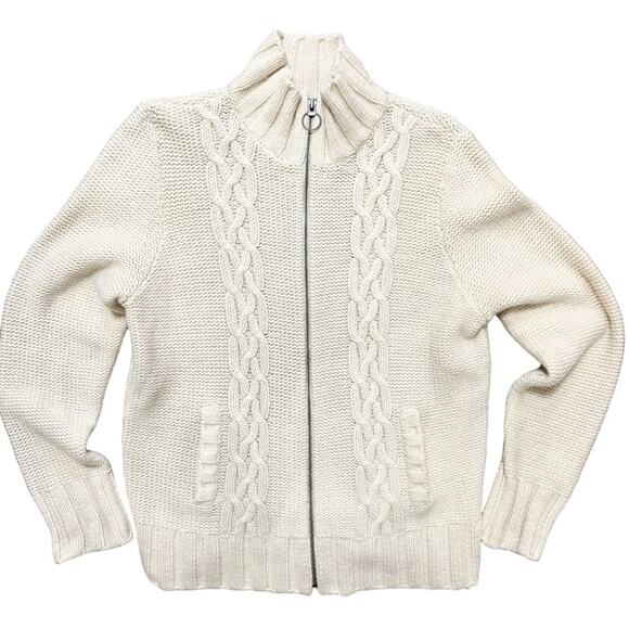 OLD NAVY Full Zip Chunky Cable Knit Lambswool Sweater Jacket in Cream SZ XL - Picture 1 of 10